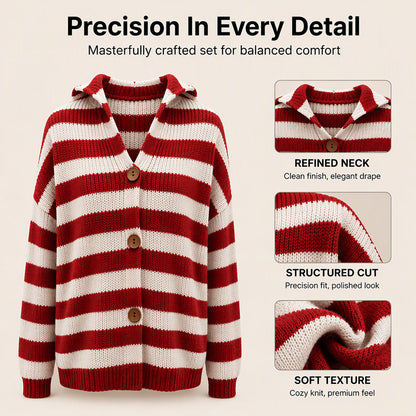 Women's Striped Hooded Knit Cardigan