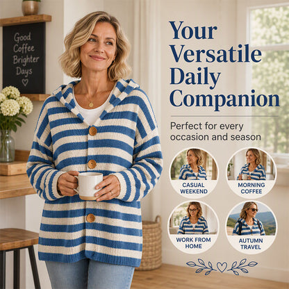 Women's Striped Hooded Knit Cardigan