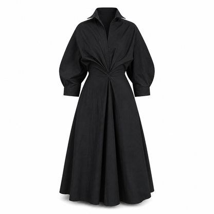 🖤Black Friday Sale:50% OFF🖤 😎 Elegant Women Cotton Linen Solid Color Shirt Dress with Turn Down Collar Elastic Waist