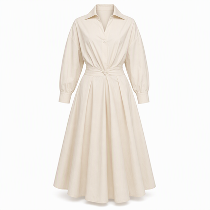 🖤Black Friday Sale:50% OFF🖤 😎 Elegant Women Cotton Linen Solid Color Shirt Dress with Turn Down Collar Elastic Waist