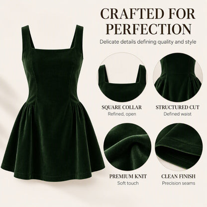 Women's Square Neck Velvet Sleeveless Dress