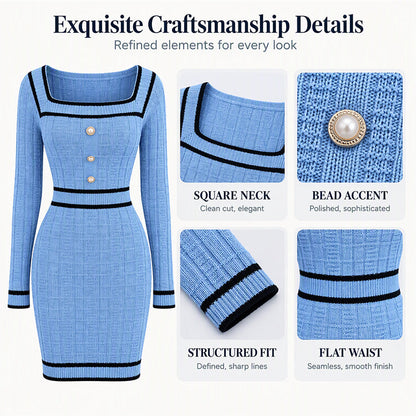 Women's Elegant Square Neck Knit Bodycon Dress