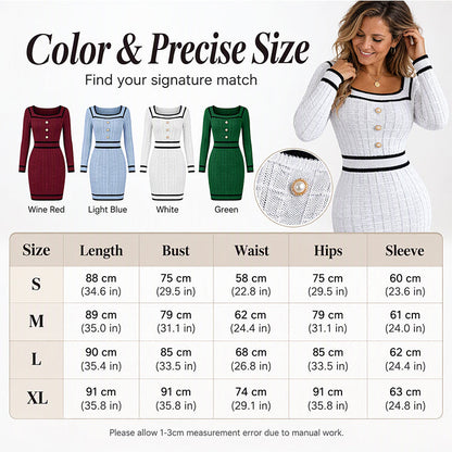 Women's Elegant Square Neck Knit Bodycon Dress