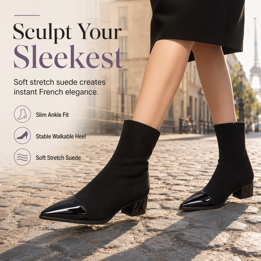Women's French Style Pointed Toe Ankle Boots Slim Fit Elegant Short Boots for Spring and Autumn