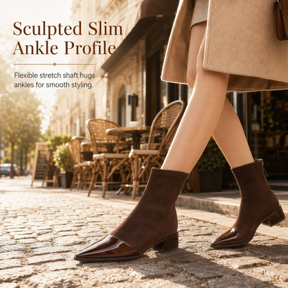 Women's French Style Pointed Toe Ankle Boots Slim Fit Elegant Short Boots for Spring and Autumn