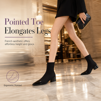 Women's French Style Pointed Toe Ankle Boots Slim Fit Elegant Short Boots for Spring and Autumn