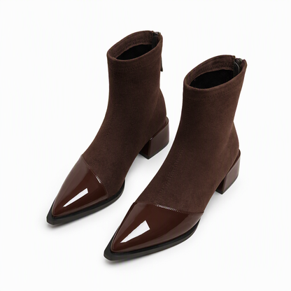 Women's French Style Pointed Toe Ankle Boots Slim Fit Elegant Short Boots for Spring and Autumn