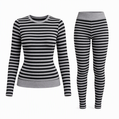 Women's Striped Color Block Crew Neck Long Sleeve Top and Pants Slim Fit Casual Loungewear Workout Set