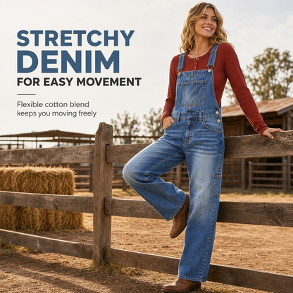 👖 Women's Stretchy Denim Overalls ✨ – Wide Leg Jumpsuit with Adjustable Straps | Free Shipping 🚚