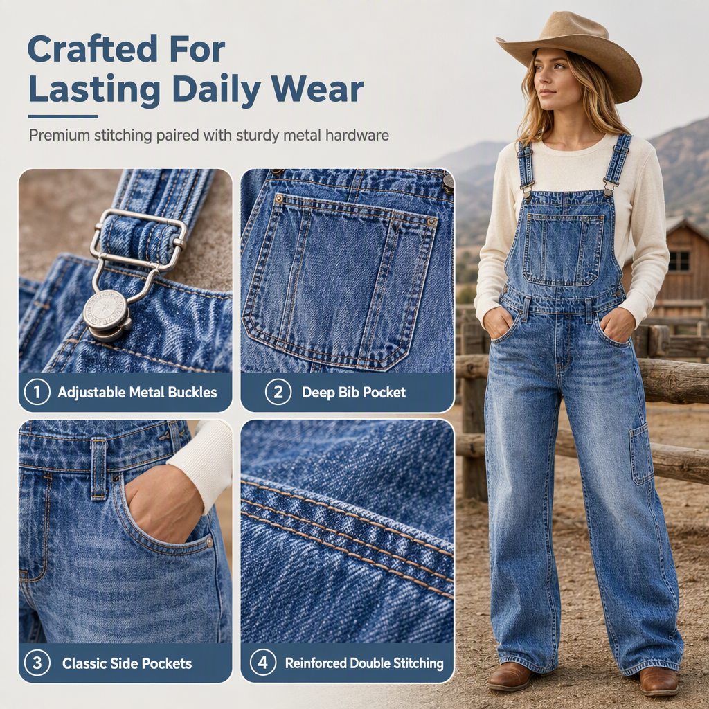 👖 Women's Stretchy Denim Overalls ✨ – Wide Leg Jumpsuit with Adjustable Straps | Free Shipping 🚚