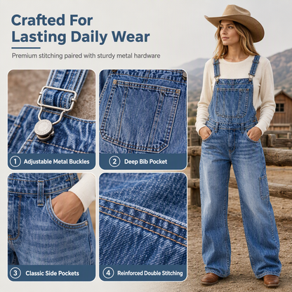 👖 Women's Stretchy Denim Overalls ✨ – Wide Leg Jumpsuit with Adjustable Straps | Free Shipping 🚚