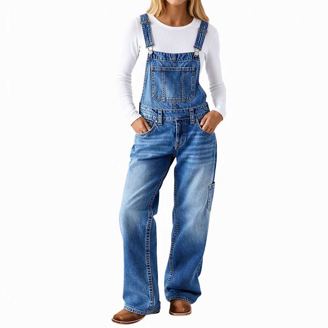 👖 Women's Stretchy Denim Overalls ✨ – Wide Leg Jumpsuit with Adjustable Straps | Free Shipping 🚚