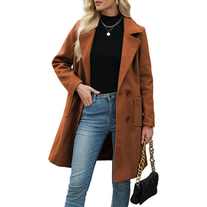 Women's Double-Breasted Woolen Coat