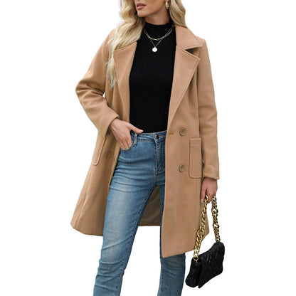 Women's Double-Breasted Woolen Coat