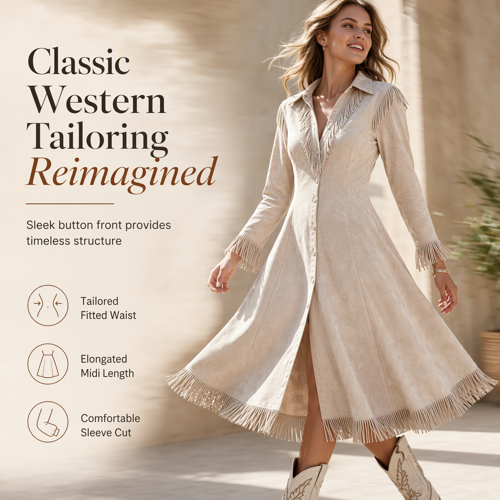 Women's Vintage Long Sleeve Fringe Dress