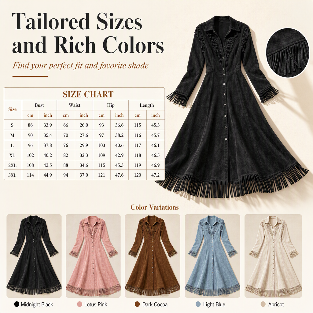 Women's Vintage Long Sleeve Fringe Dress