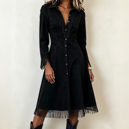 Women's Vintage Long Sleeve Fringe Dress