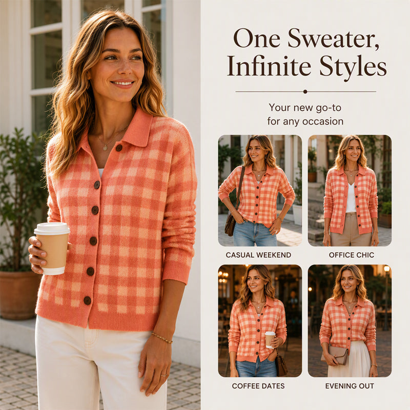 Women's Plaid Button-Down Knit Sweater