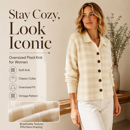 Women's Plaid Button-Down Knit Sweater