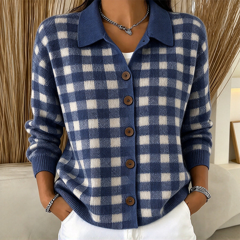 Women's Plaid Button-Down Knit Sweater