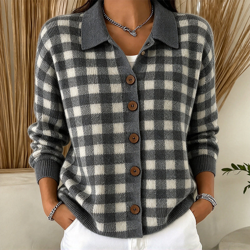 Women's Plaid Button-Down Knit Sweater