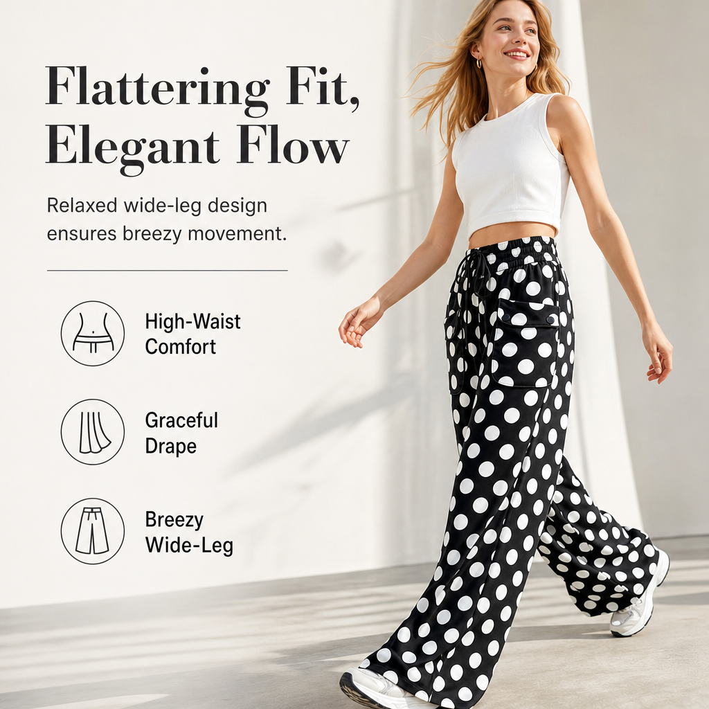 Women's Casual Polka Dot Print Wide Leg Pants