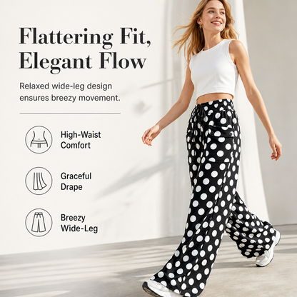 Women's Casual Polka Dot Print Wide Leg Pants