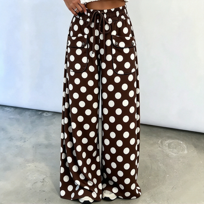 Women's Casual Polka Dot Print Wide Leg Pants