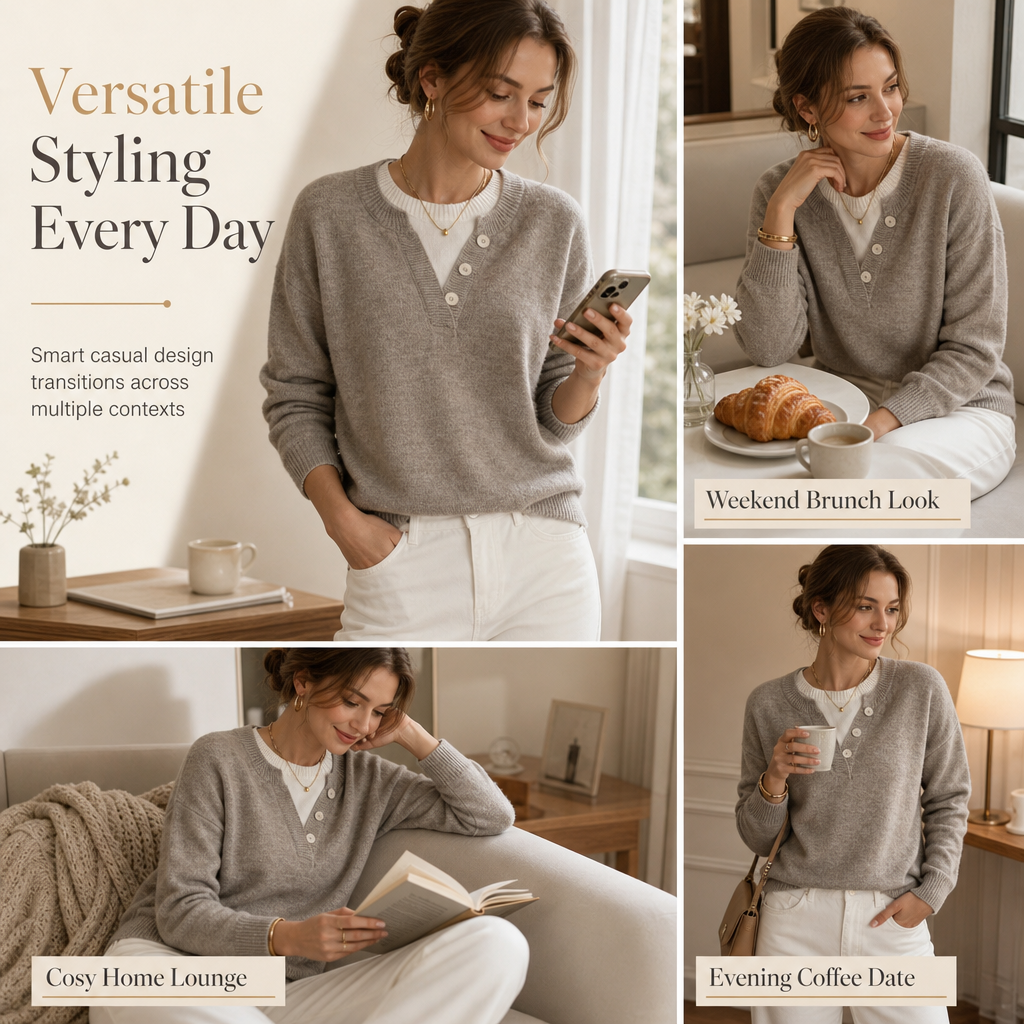 💖Black Friday Mega Deal – 50% off!💖 Casual Mock Two Piece V Neck Knit Sweater with Button Details