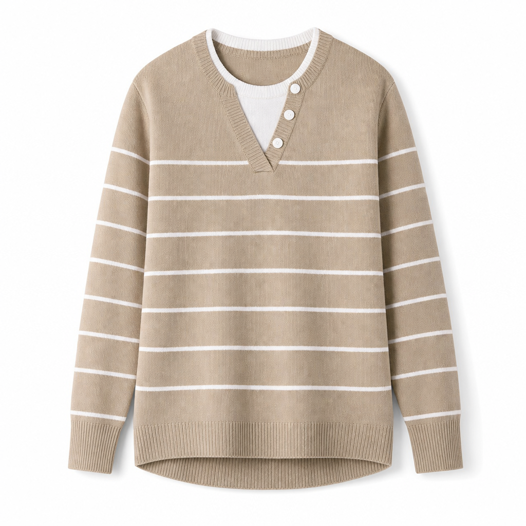 💖Black Friday Mega Deal – 50% off!💖 Casual Mock Two Piece V Neck Knit Sweater with Button Details