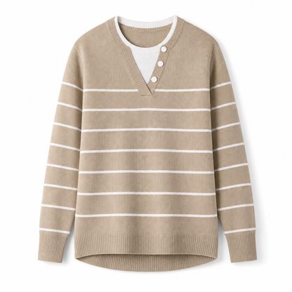 💖Black Friday Mega Deal – 50% off!💖 Casual Mock Two Piece V Neck Knit Sweater with Button Details