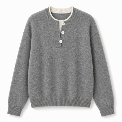 💖Black Friday Mega Deal – 50% off!💖 Casual Mock Two Piece V Neck Knit Sweater with Button Details
