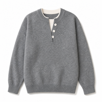 💖Black Friday Mega Deal – 50% off!💖 Casual Mock Two Piece V Neck Knit Sweater with Button Details