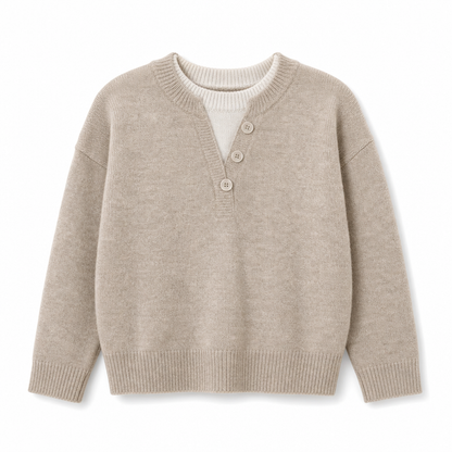 💖Black Friday Mega Deal – 50% off!💖 Casual Mock Two Piece V Neck Knit Sweater with Button Details