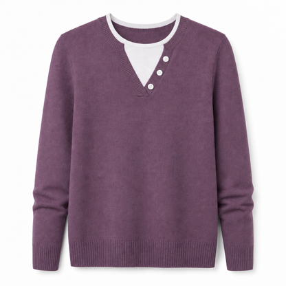 💖Black Friday Mega Deal – 50% off!💖 Casual Mock Two Piece V Neck Knit Sweater with Button Details
