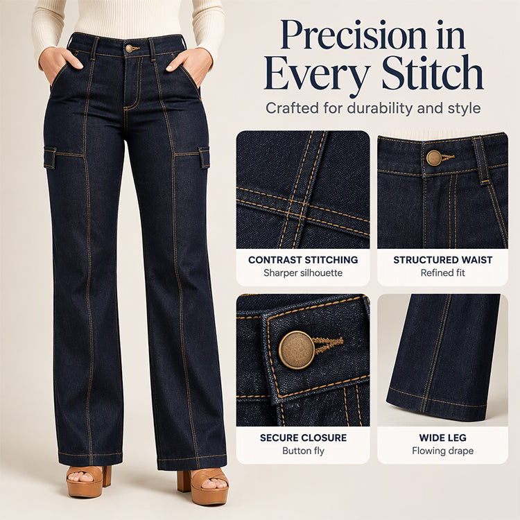 ⚡Free Shipping🖤Women's High Waisted Contrast Stitching Wide-Leg Jeans