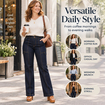 ⚡Free Shipping🖤Women's High Waisted Contrast Stitching Wide-Leg Jeans