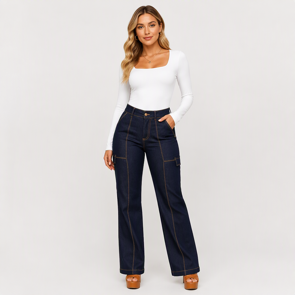 ⚡Free Shipping🖤Women's High Waisted Contrast Stitching Wide-Leg Jeans