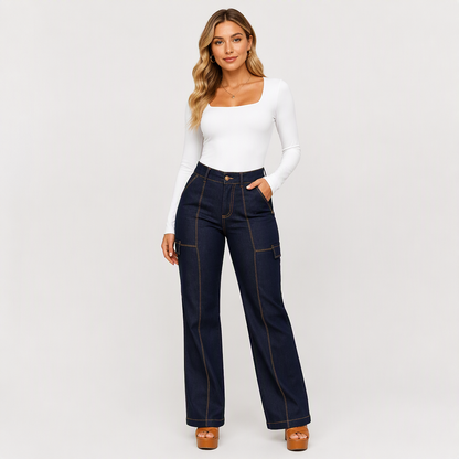 ⚡Free Shipping🖤Women's High Waisted Contrast Stitching Wide-Leg Jeans