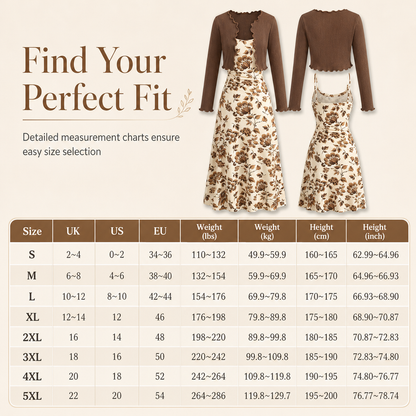 Women's Vintage Floral Slip Dress and Cropped Ribbed Knit Cardigan 2-Piece Set