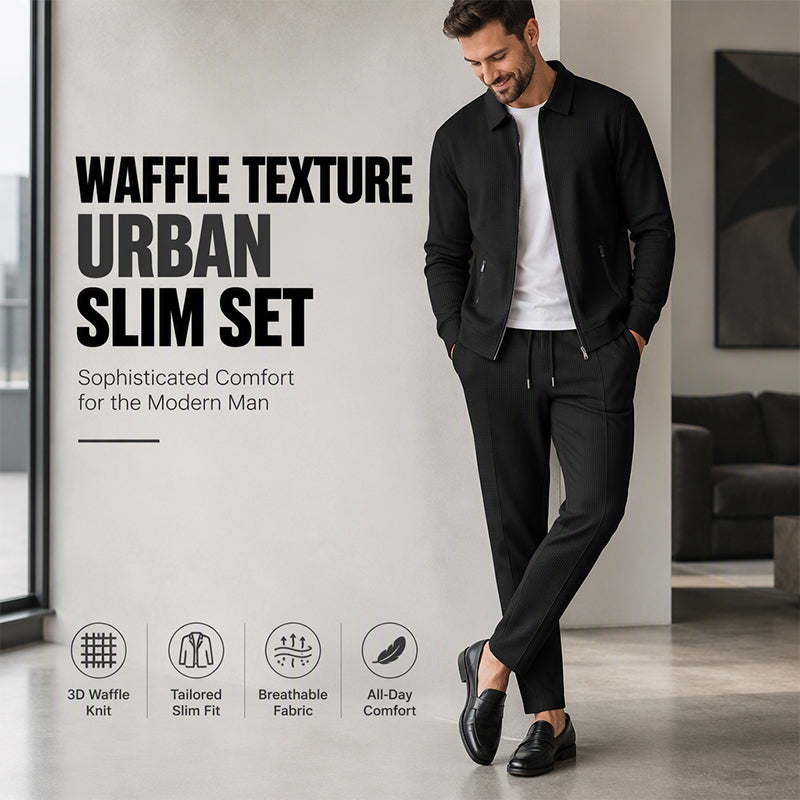Men's Streamlined Waffle Zip Up Jacket Set