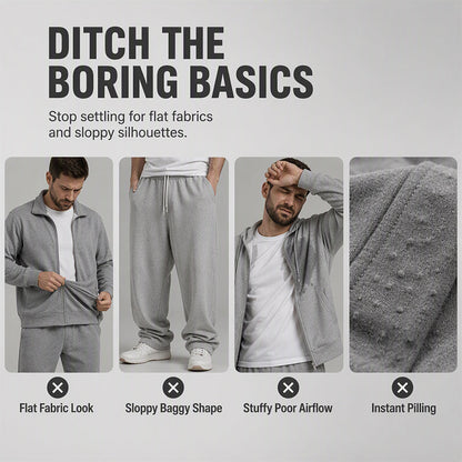 Men's Streamlined Waffle Zip Up Jacket Set