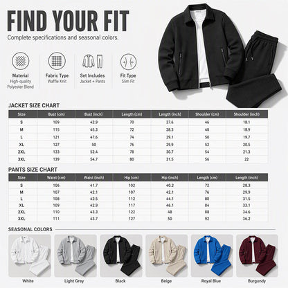Men's Streamlined Waffle Zip Up Jacket Set