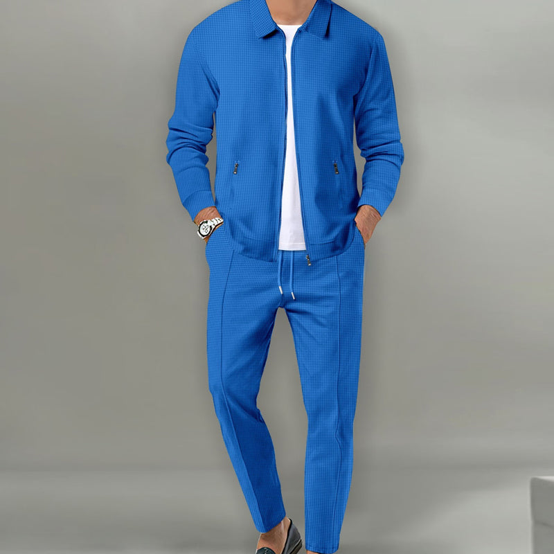 Men's Streamlined Waffle Zip Up Jacket Set