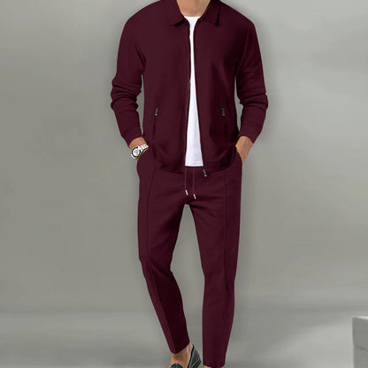 Men's Streamlined Waffle Zip Up Jacket Set