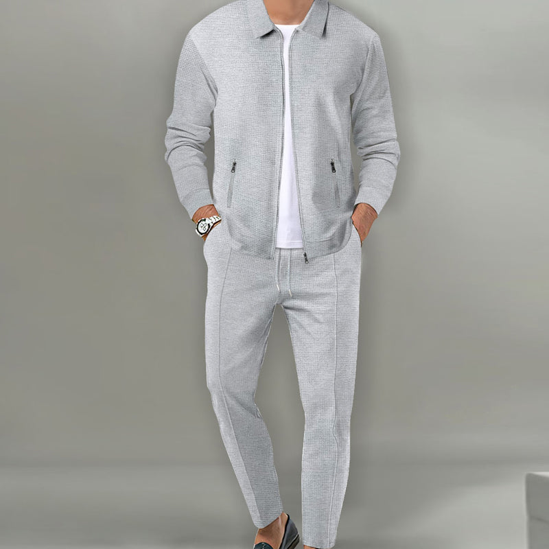 Men's Streamlined Waffle Zip Up Jacket Set