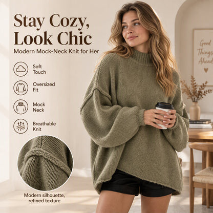 Women's Loose-Fit Mock Neck Knit Sweater