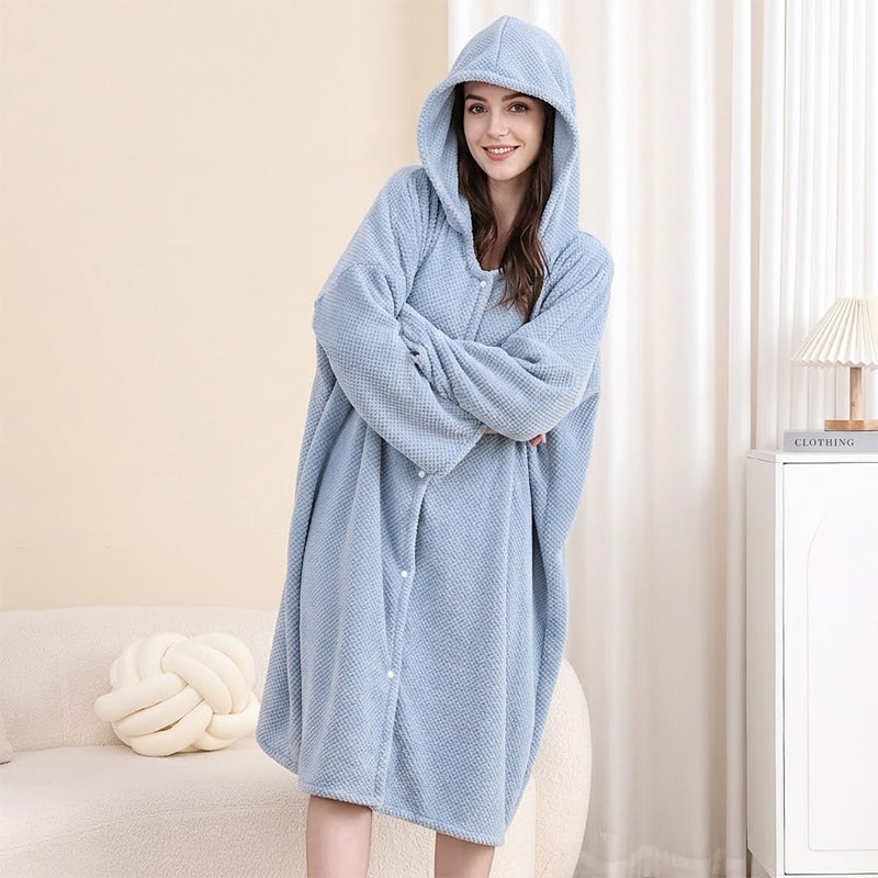 Women's Wearable Hooded Bathrobe Towel