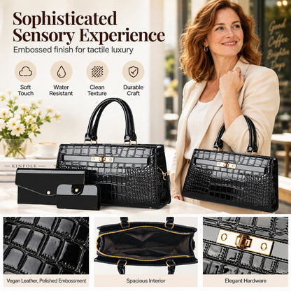 Women's Crocodile Pattern Handbag 3-Piece Set