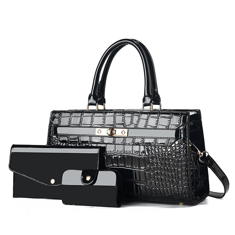 Women's Crocodile Pattern Handbag 3-Piece Set